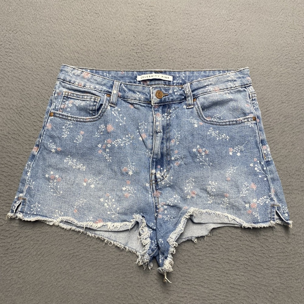 Celebrity Pink Shorts Juniors 13 Blue Floral Denim Cut-Off Frayed 2.5 In Casual
